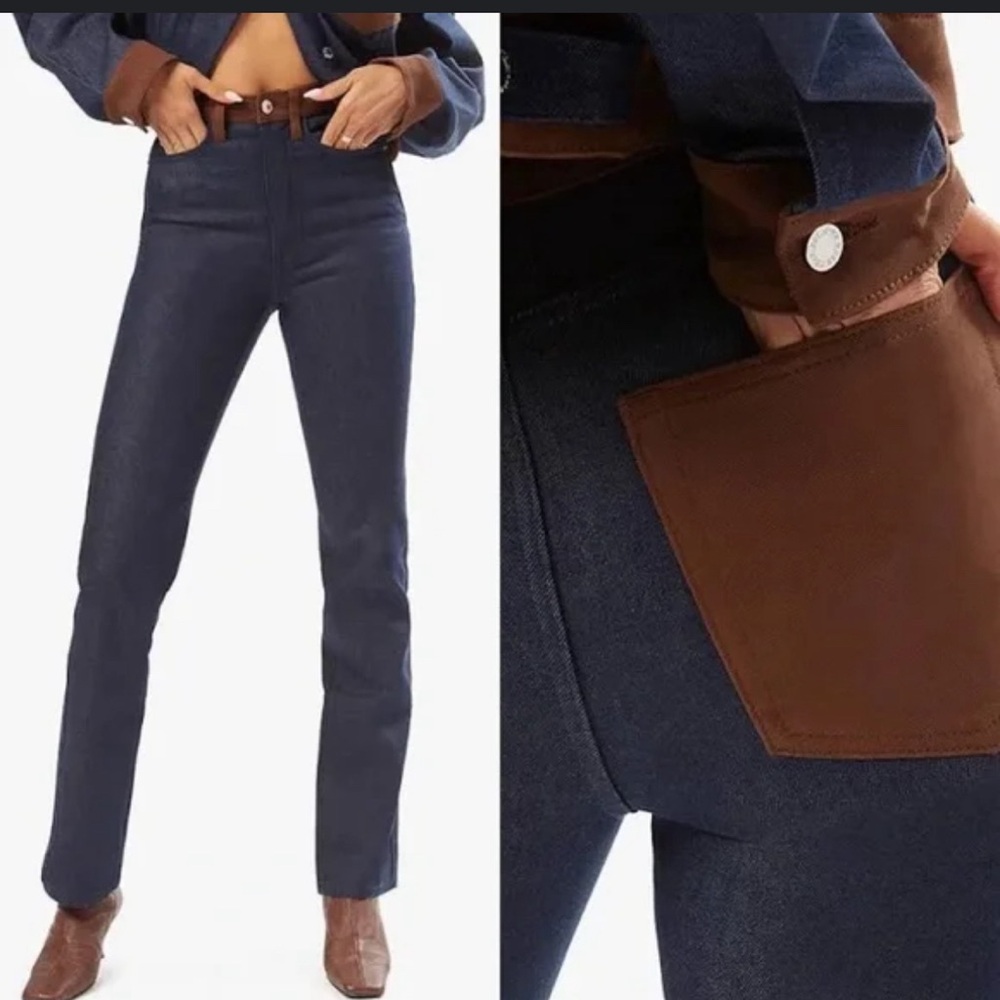 WeWoreWhat Color Block Jeans in brown and denim